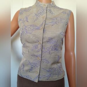 Coldwater Creek Tan and Purple Floral Blouse Size P6